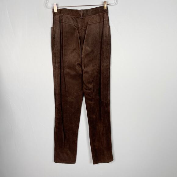 Lord & Taylor Womens 4P Petite Brown Suede Leather High Rise Straight Leg Pants - Picture 2 of 9